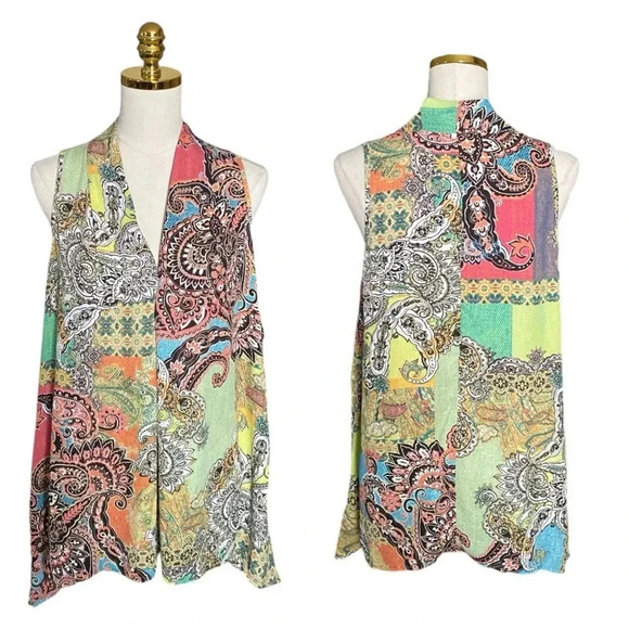 SPENSE | Women’s Boho Colorful Sharkbite Hem Paisley Print Patchwork Size M - Picture 4 of 8
